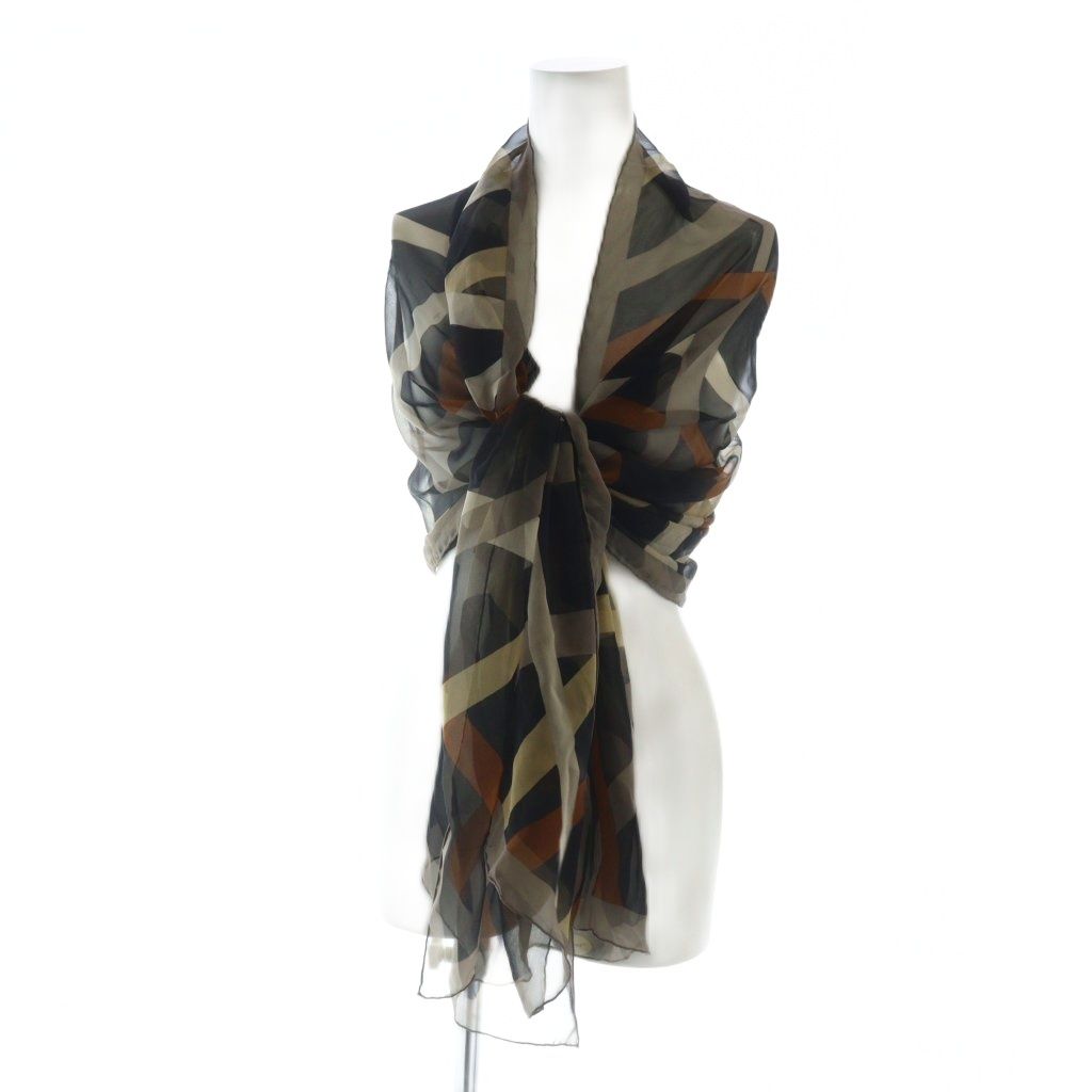 サルヴァトーレフェラガモ Salvatore Ferragamo 大判ストール スカーフ ロゴ 総柄 イタリア製 絹 シルク 茶 ブラウン GY19 MQ