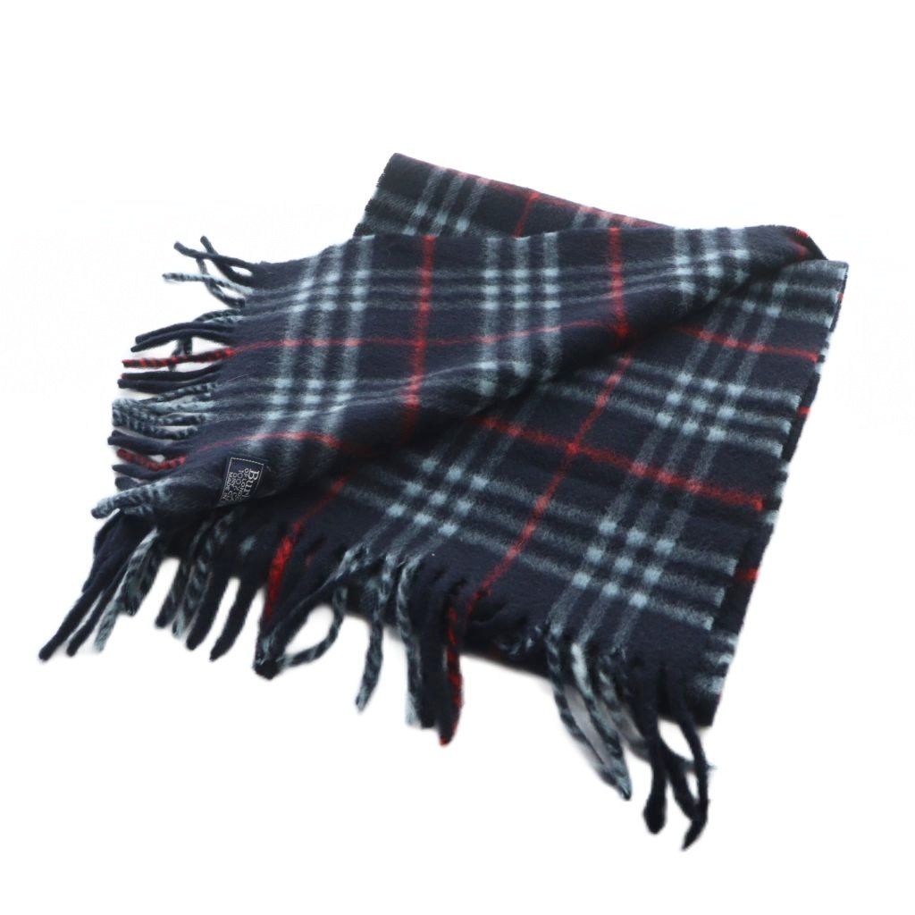 バーバリーズ Burberrys マフラー ストール ロゴ チェック柄 カシミヤ 紺 ネイビー GY17 |MQ
