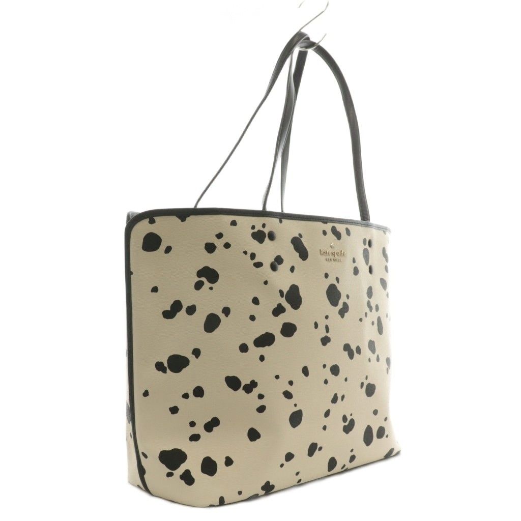 ケイトスペード KATE SPADE トートバッグ 大容量 PVC レザー ダルメシアン柄 総柄 ロゴ ゴールド金具 白 ホワイト 黒 ブラック K8209 XZ GY11 DECORATOM_COM_BR