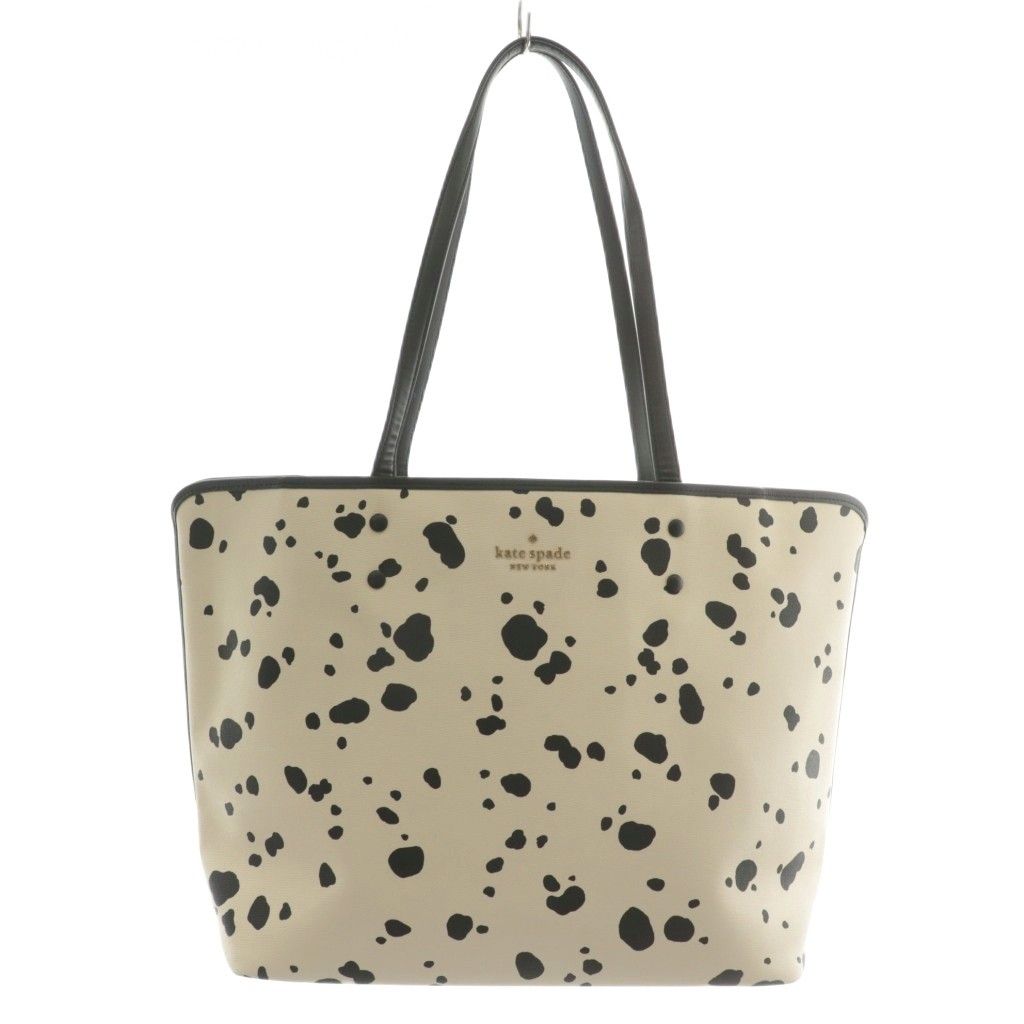 ケイトスペード KATE SPADE トートバッグ 大容量 PVC レザー ダルメシアン柄 総柄 ロゴ ゴールド金具 白 ホワイト 黒 ブラック K8209 XZ GY11