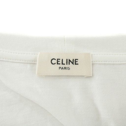  セリーヌ CELINE エディ期 Tシャツ カットソー 半袖 クルーネック ロゴ プリント M 白 ホワイト XZ GY 18 半袖(Tシャツ) Tシャツ カットソー