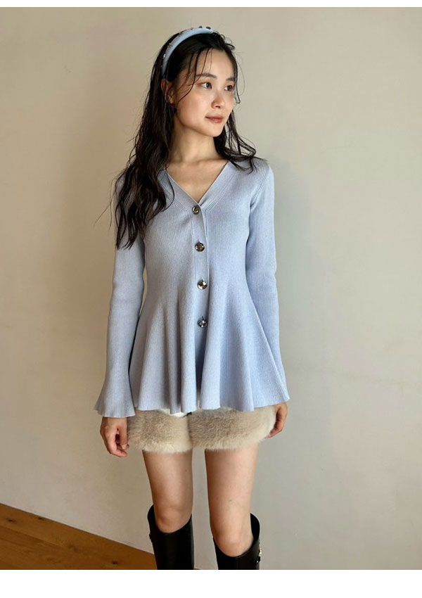 ペプラムニットカーディガン ミドル丈