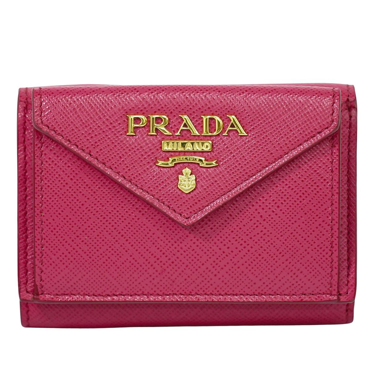 本物 プラダ PRADA サフィアーノメタル レザー 三つ折り 折財布 コンパクトウォレット ピンク 1MH021 Saffiano 財布 ウォレット フォロー割