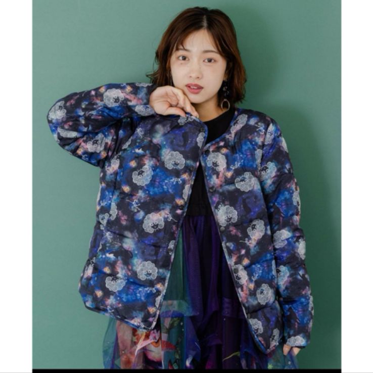 Scolar ス ちゃん×宇宙×ネコ柄リバーシブル中綿ブルゾン