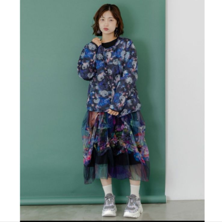 Scolar ス ちゃん×宇宙×ネコ柄リバーシブル中綿ブルゾン