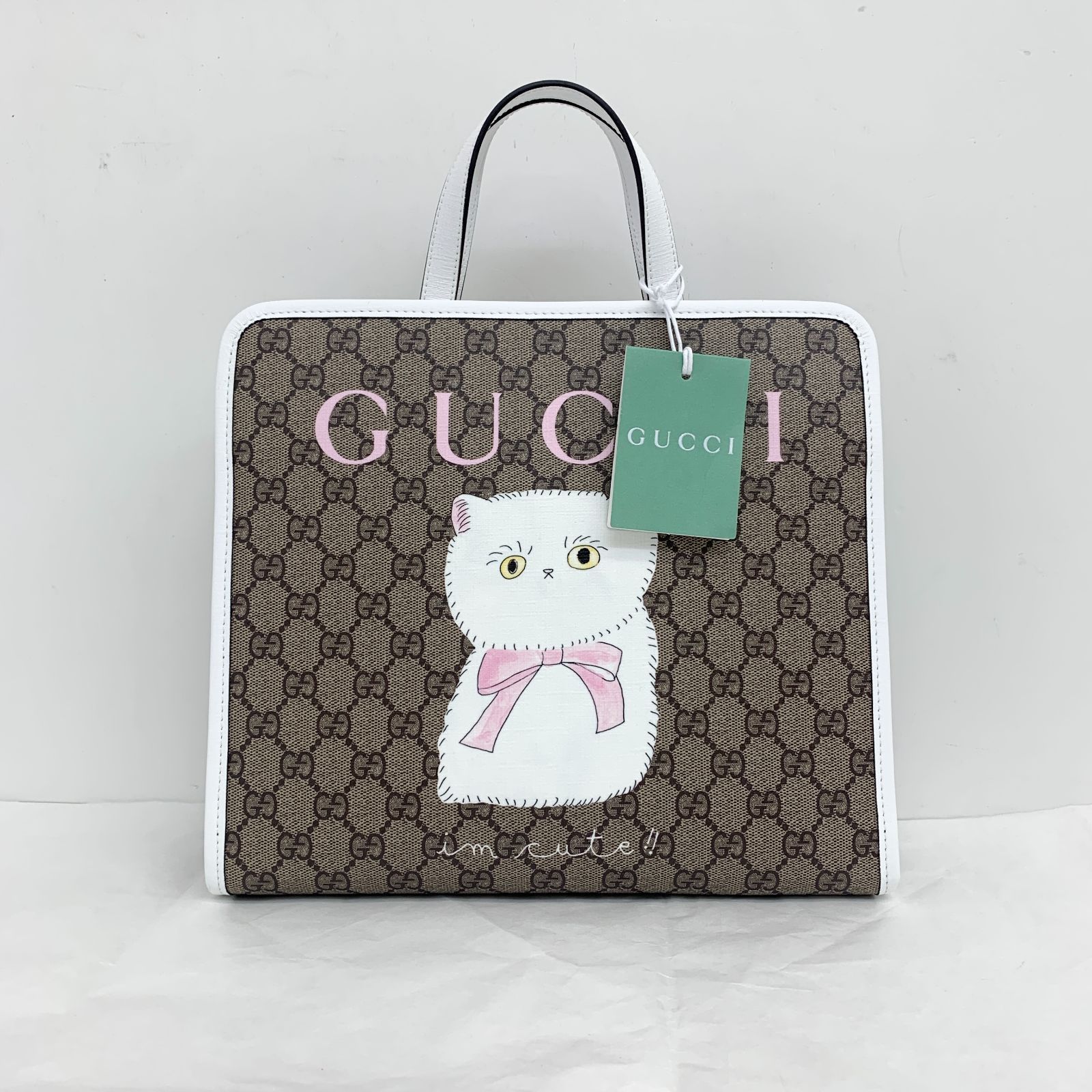 未使用 GUCCI グッチ トートバッグ ネコ GG スプリーム キャンバス