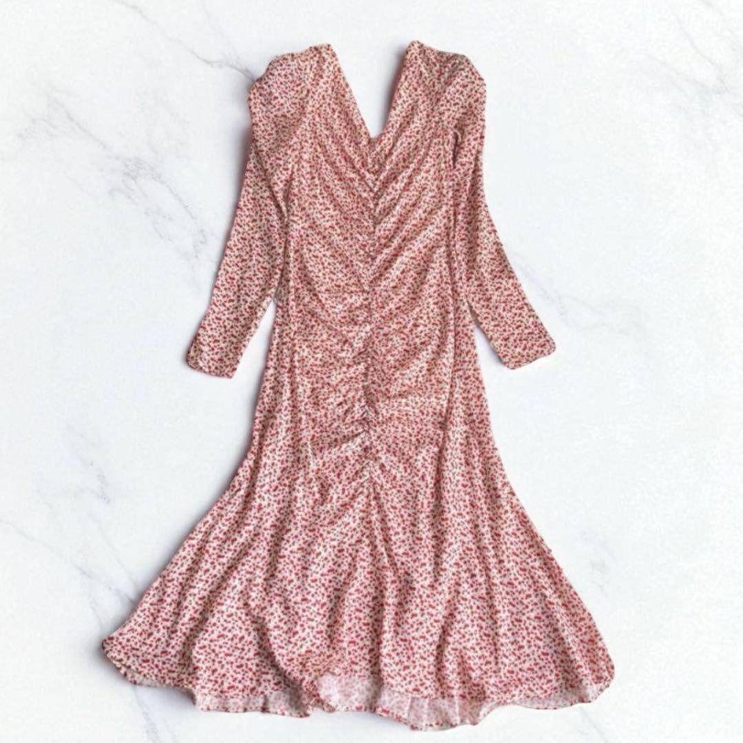 eimy istoire long dres エイミーイストワール 小花柄 ギャザー ロングワンピース リバティ ピース 花柄 リバティ ガーリー S レッド 赤