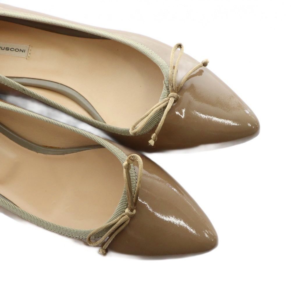 ファビオルスコーニ FABIO RUSCONI フラットシューズ パンプス エナメル ポインテッドトゥ ロゴ 37.5 24.5cm 茶 ブラウン GY19 MQ