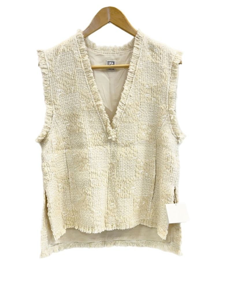 ローブブラン L AUBE BLANC Fringe tweed vest フリンジ ツイードベスト オフホワイト系 23WI-10 ベスト ホワイト フリーサイズ サイズ 101LT-189