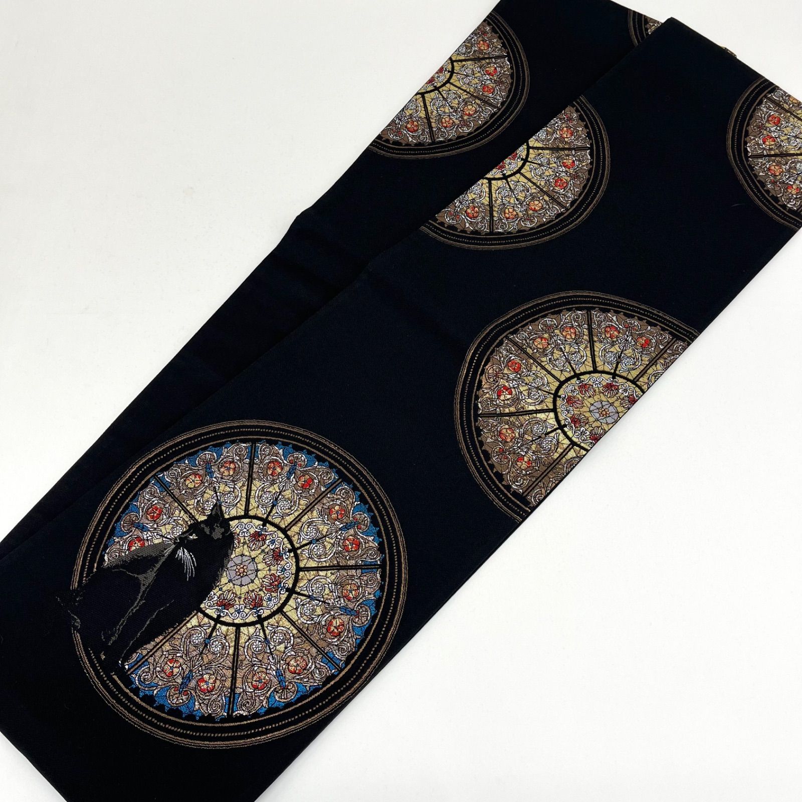 大光株式会社 袋帯 猫 ステンドグラス 新品未使用品 六通 黒地 D054