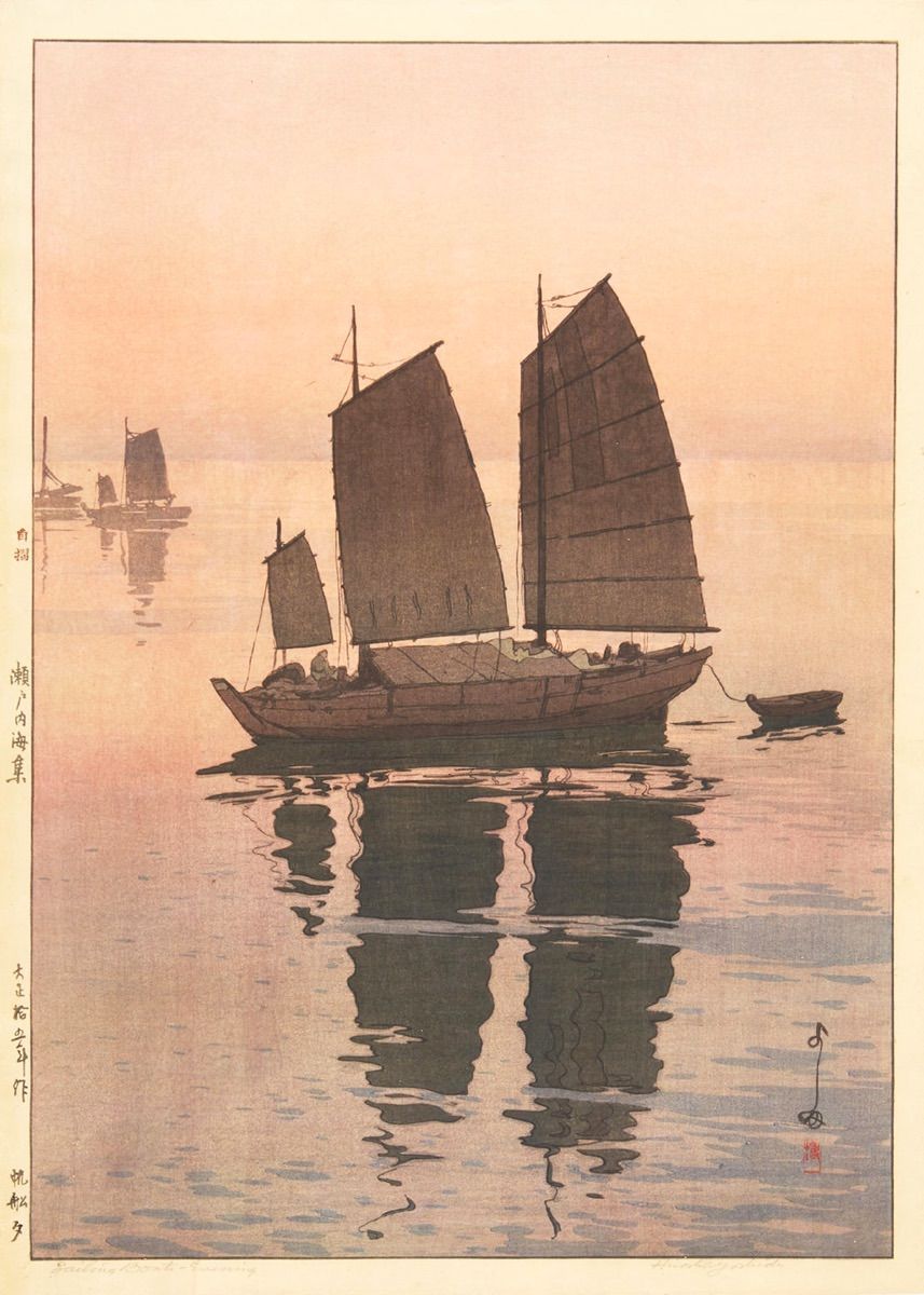 吉田博 帆船 シリーズ6枚セット 大サイズ 複製 ポスター 印刷 新版画 朝 午前 午後 霧 夕 夜 WWW_IBETON_RU