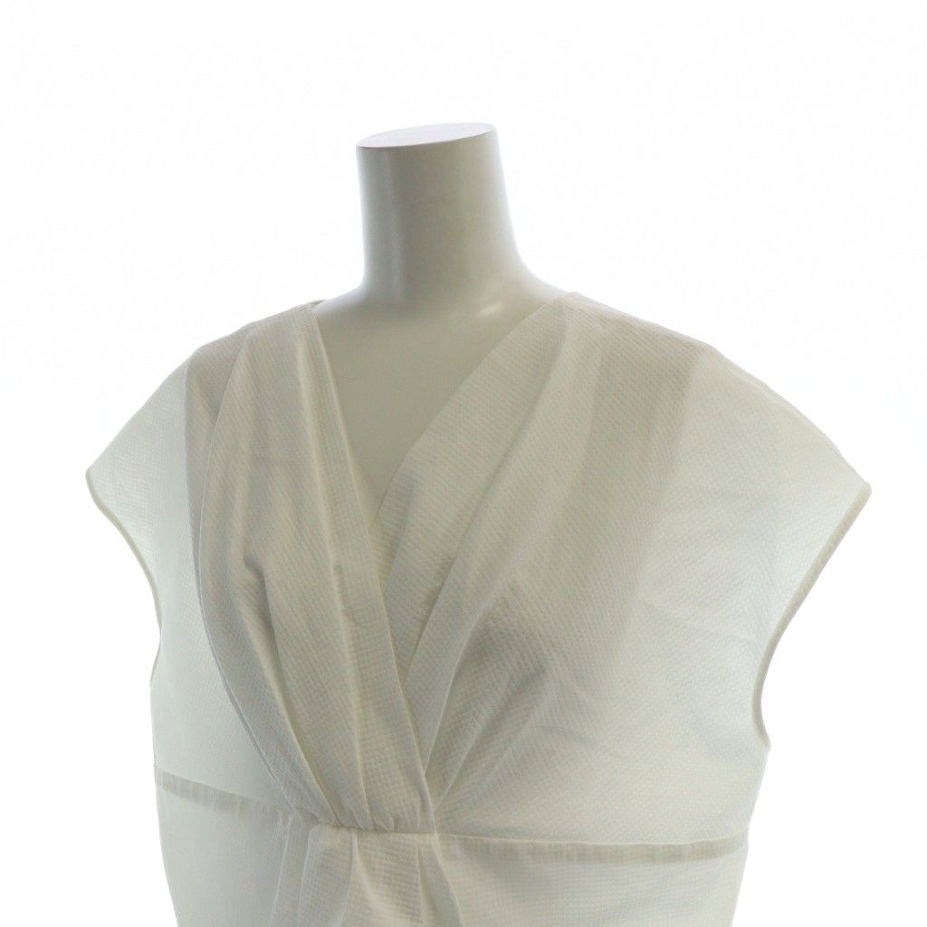  ドゥロワー Drawer 6521 299 0949 コットンバックギャザー ノースリーブブラウス Vネック 無地 36 白 ホワイト GY 19 MQ 半袖 シャツ ブラウス