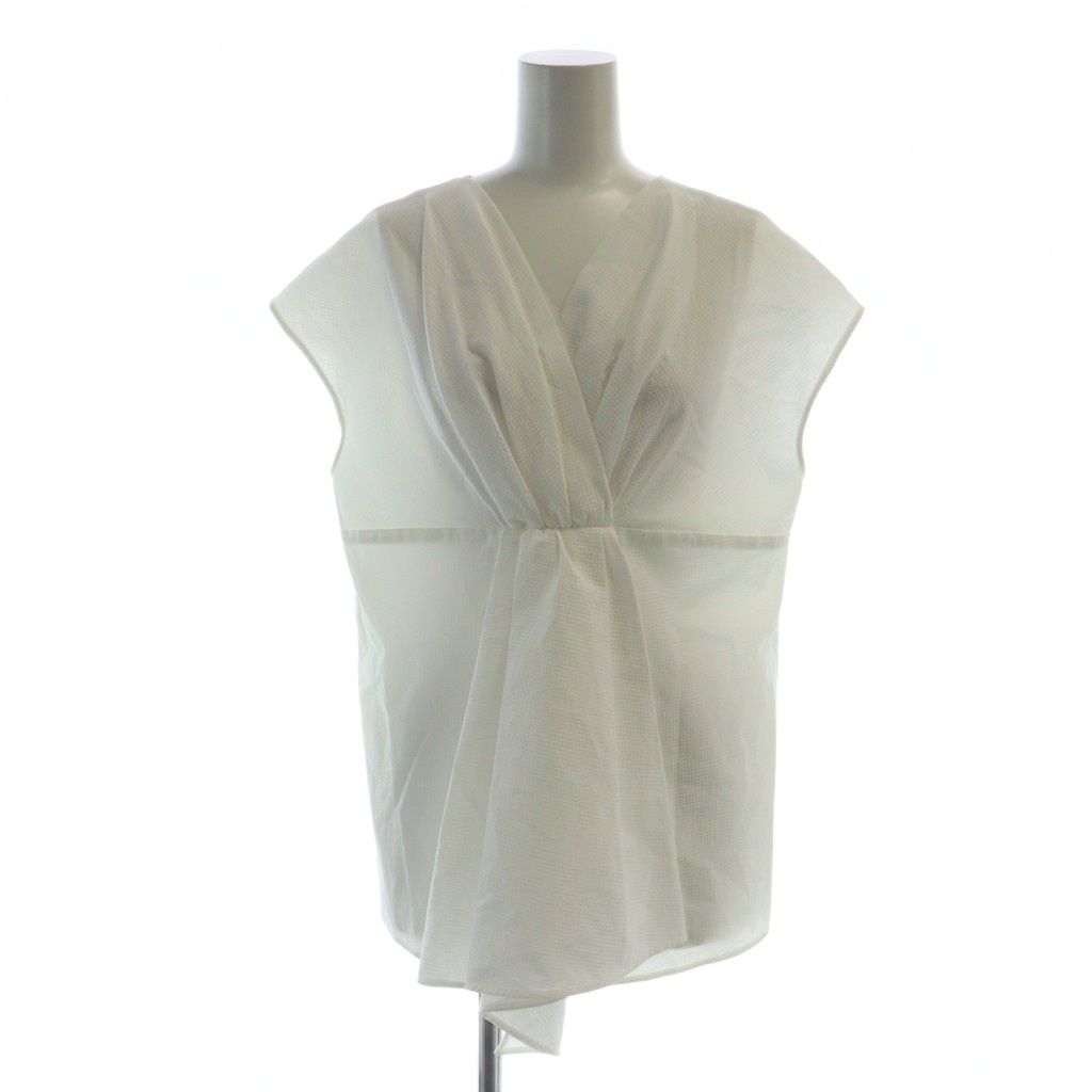 ドゥロワー Drawer 6521 299 0949 コットンバックギャザー ノースリーブブラウス Vネック 無地 36 白 ホワイト GY19 MQ