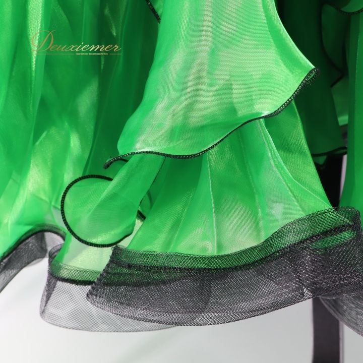 社交ダンス 衣装 ドレス ドレス ワンピース 緑 フロート デモ 競技 ダンス パーティ プリーツ 黒 ブラック グリーン系 鮮やか 華やか 衣装ドレス 競技用 パーティー用 ダンスウェア コスチューム ステージ衣装