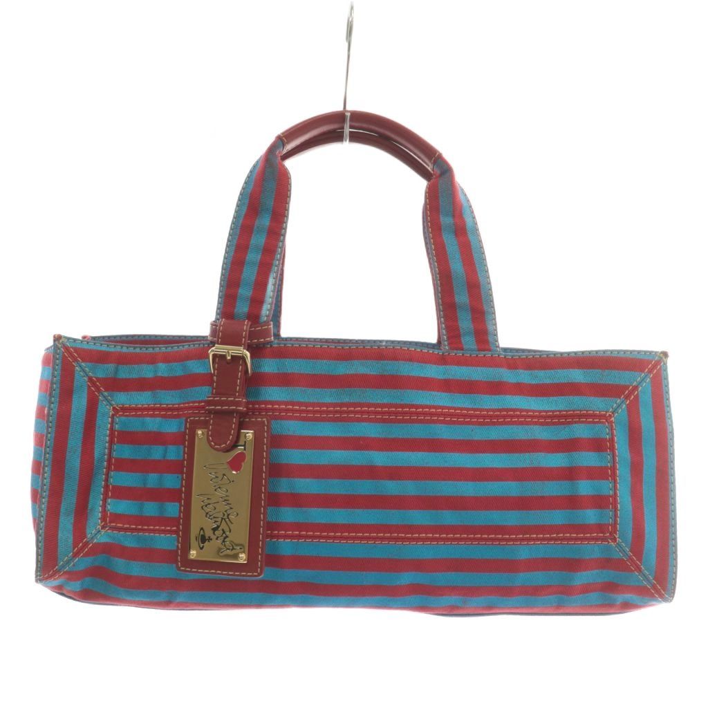 ヴィヴィアンウエストウッド Vivienne Westwood ハンドバッグ トート キャンバス ボーダー柄 総柄 赤 レッド 青 ブルー XZ GY18