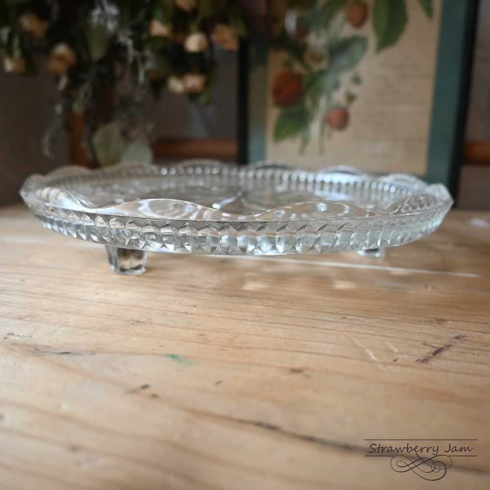 L3710-220 送料込 英国アンティーク ケーキスタンド アンティークガラス カットグラス イギリス