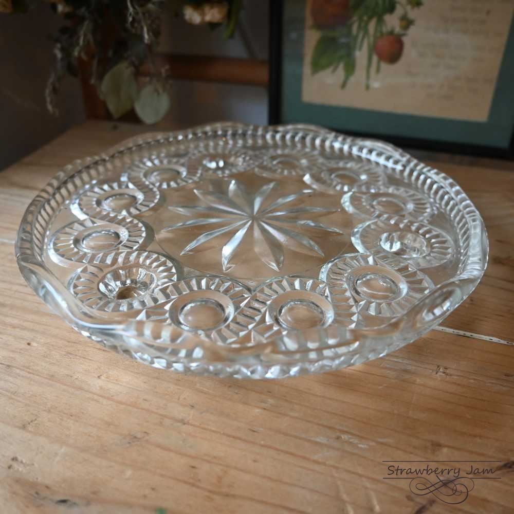 L3710-220 送料込 英国アンティーク ケーキスタンド アンティークガラス カットグラス イギリス