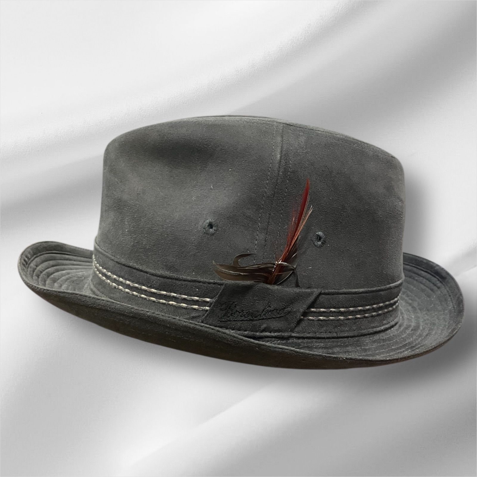 Borsalino ボルサリーノ アレッサンドリア フェザー装飾 中折れハット グレー メンズファッション ウールハット 帽子