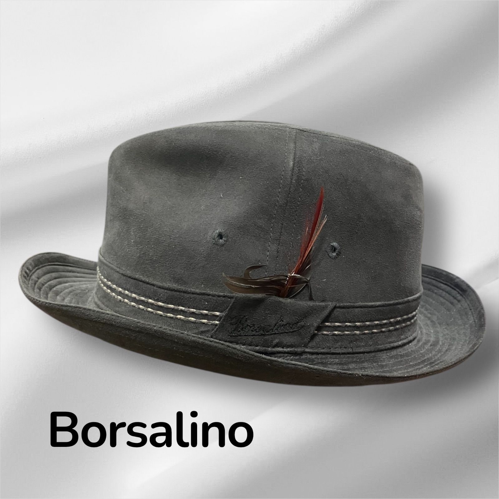 Borsalino ボルサリーノ アレッサンドリア フェザー装飾 中折れハット グレー メンズファッション ウールハット 帽子