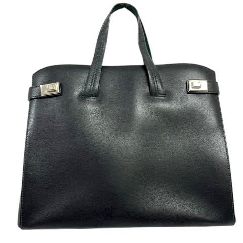 モラビト MORABITO ハンドバッグ トートバッグ オープントップ 台形 スクエア ステッチ シルバー金具 無地 フランス ブラック 黒 緑 グリーン