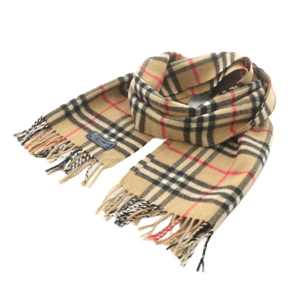 バーバリーズ Burberrys ヴィンテージ ノバチェック マフラー フリンジ カシミヤ ベージュ 黒 ブラック 赤 レッド |AN24