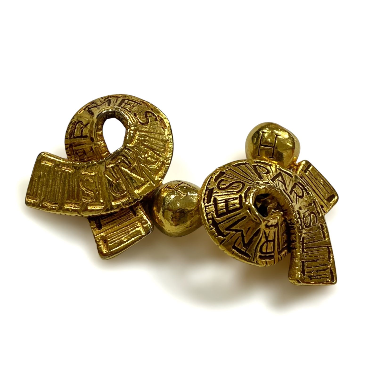 エルメス カフスボタン リボンモチーフ ロゴ ゴールドGP カフリンクス