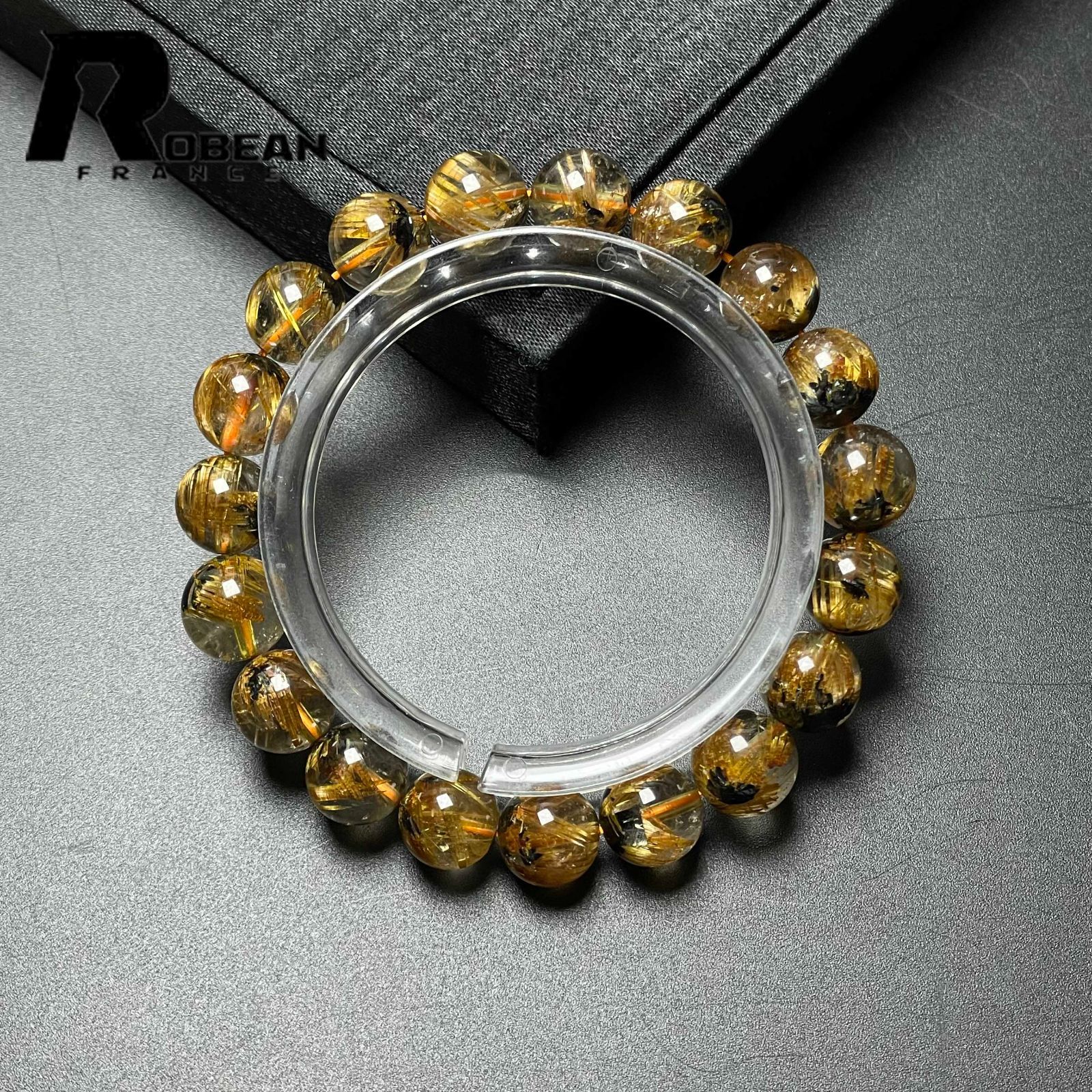 上品 EU製 定価15万円 ROBEAN 太陽花タイチンルチル 黄金針水晶 金運 開運 ゴールド ブレスレット パワーストーン プレゼント 9.9-10.7mm M1027863