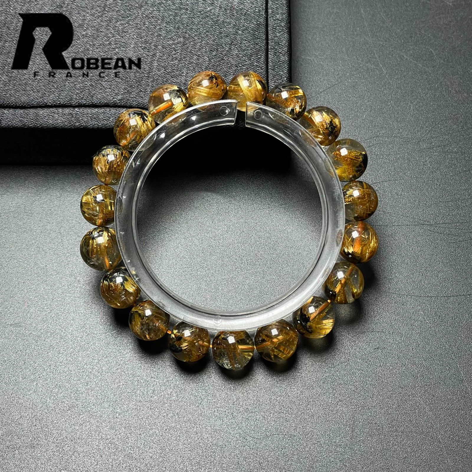 上品 EU製 定価15万円 ROBEAN 太陽花タイチンルチル 黄金針水晶 金運 開運 ゴールド ブレスレット パワーストーン プレゼント 9.9-10.7mm M1027863