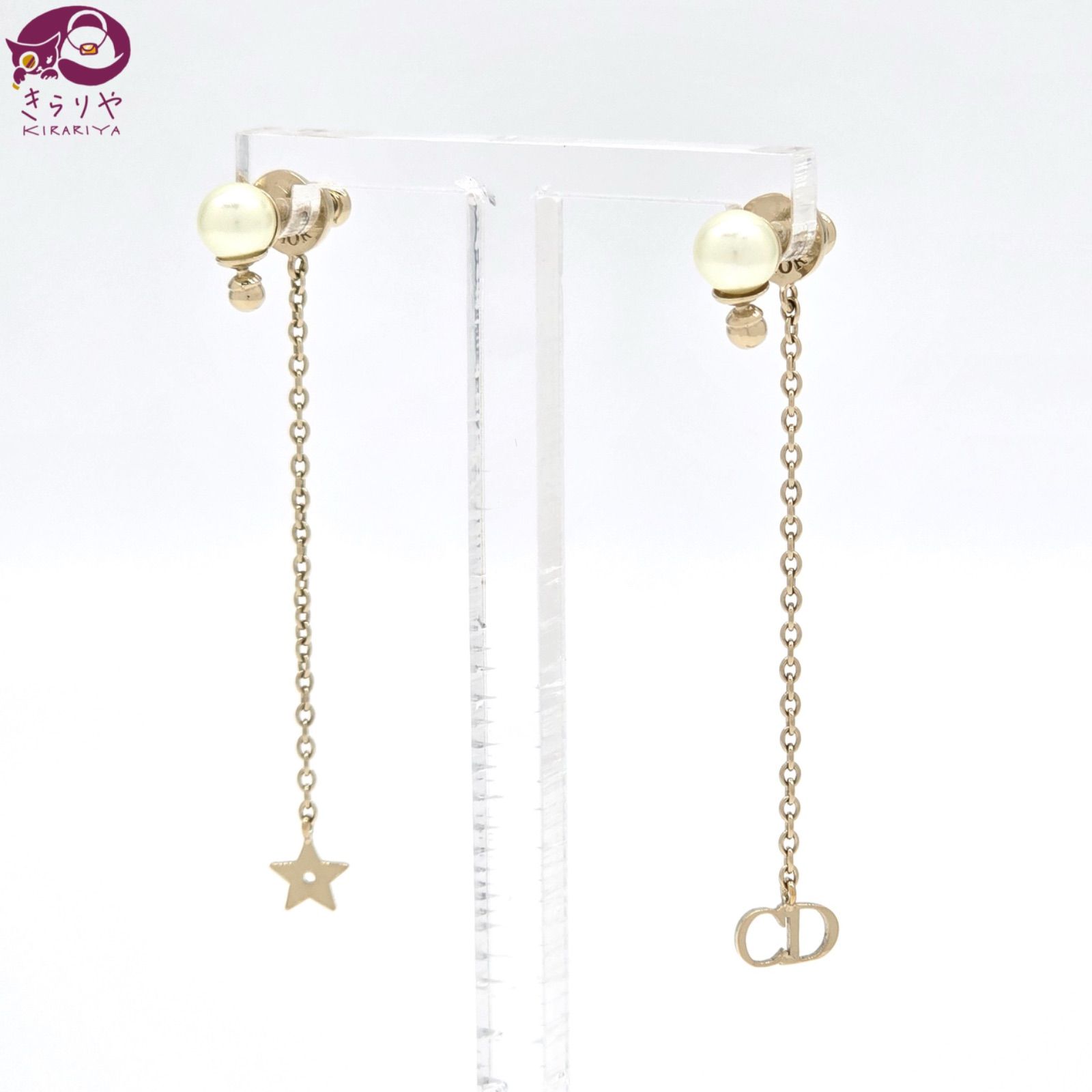 036＊クリア 黄緑ゴールド レトロ チェーン ピアス イヤリング 036