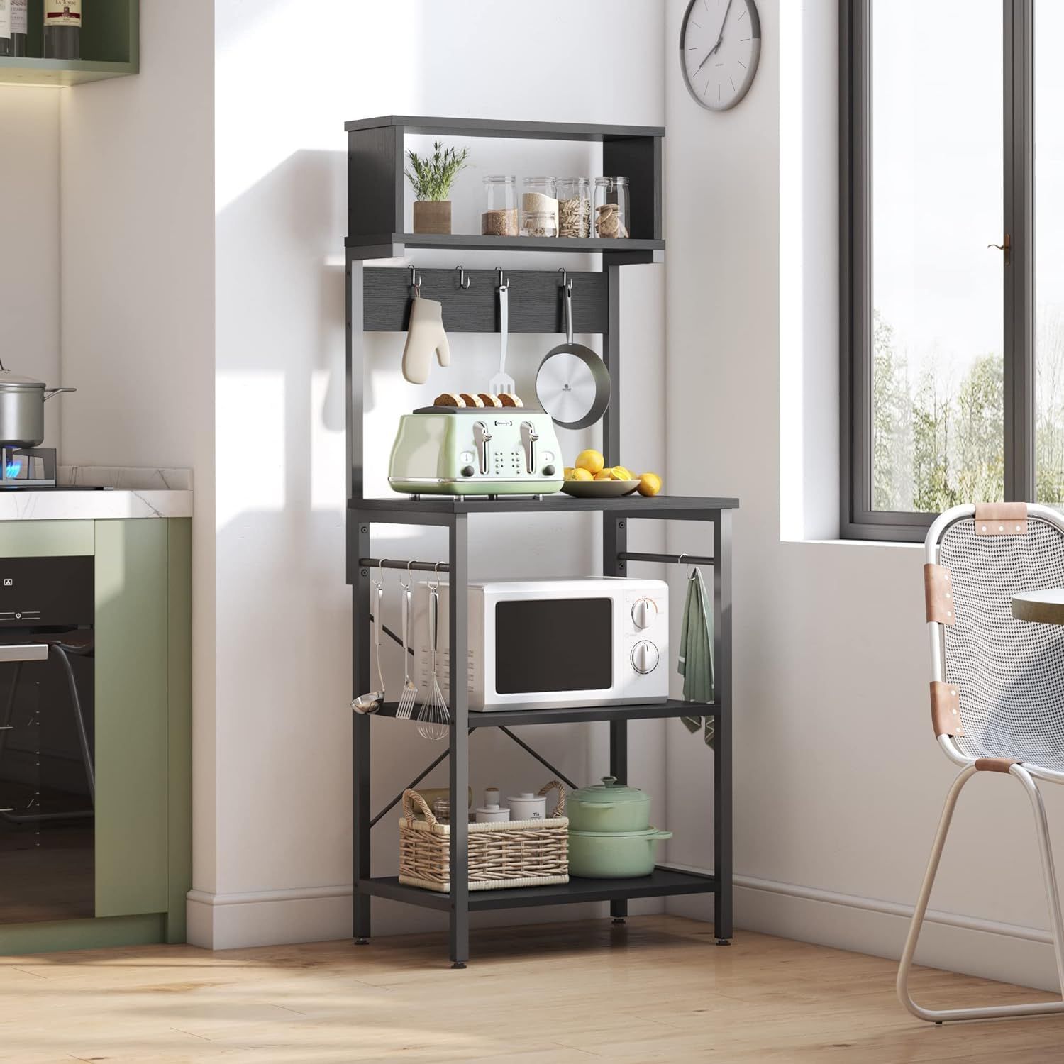 幅60cm レンジボード 棚 キッチン収納 キッチン オープンラック ラック ラック 棚 レンジ台 オープンシェルフ レンジラック キッチンラック ブラック Bestier 153CM