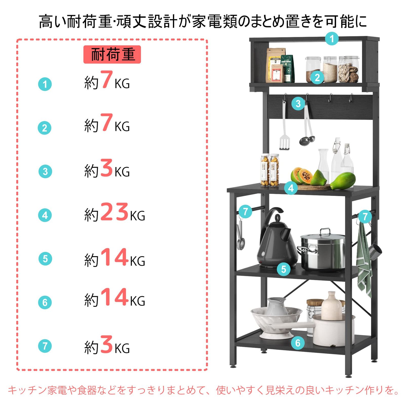 幅60cm レンジボード 棚 キッチン収納 キッチン オープンラック ラック ラック 棚 レンジ台 オープンシェルフ レンジラック キッチンラック ブラック Bestier 153CM NEXPOTALLINN_EU