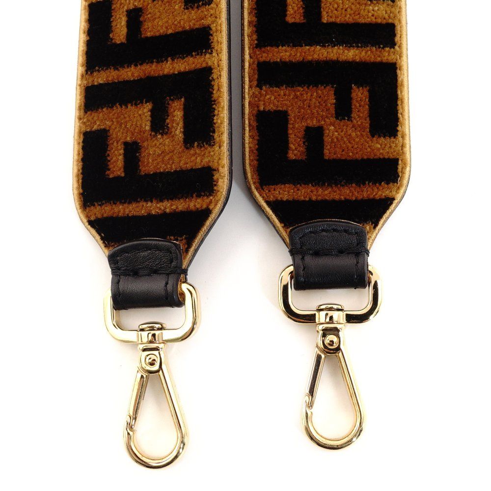 フェンディ FENDI ズッカ ショルダーストラップ ブラウン×ブラック フェルト レザー ゴールド金具 7-10-550