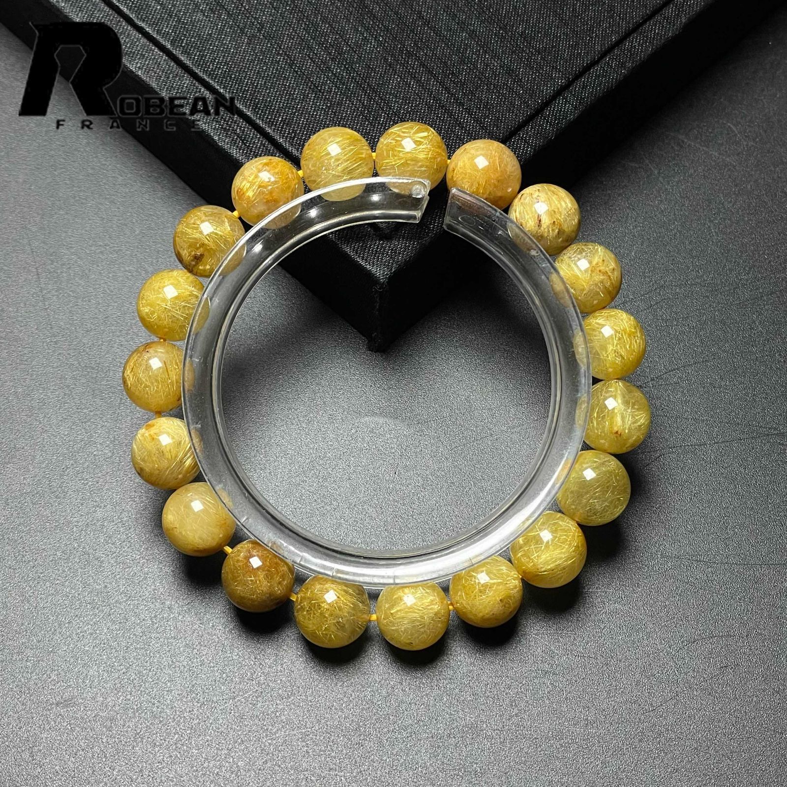 上級 EU製 定価15万円 ROBEAN ! 満針ルチルクォーツ ブレスレット パワーストーン 天然石 金運 お守り プレゼント 9.8-10.4mm M1027867