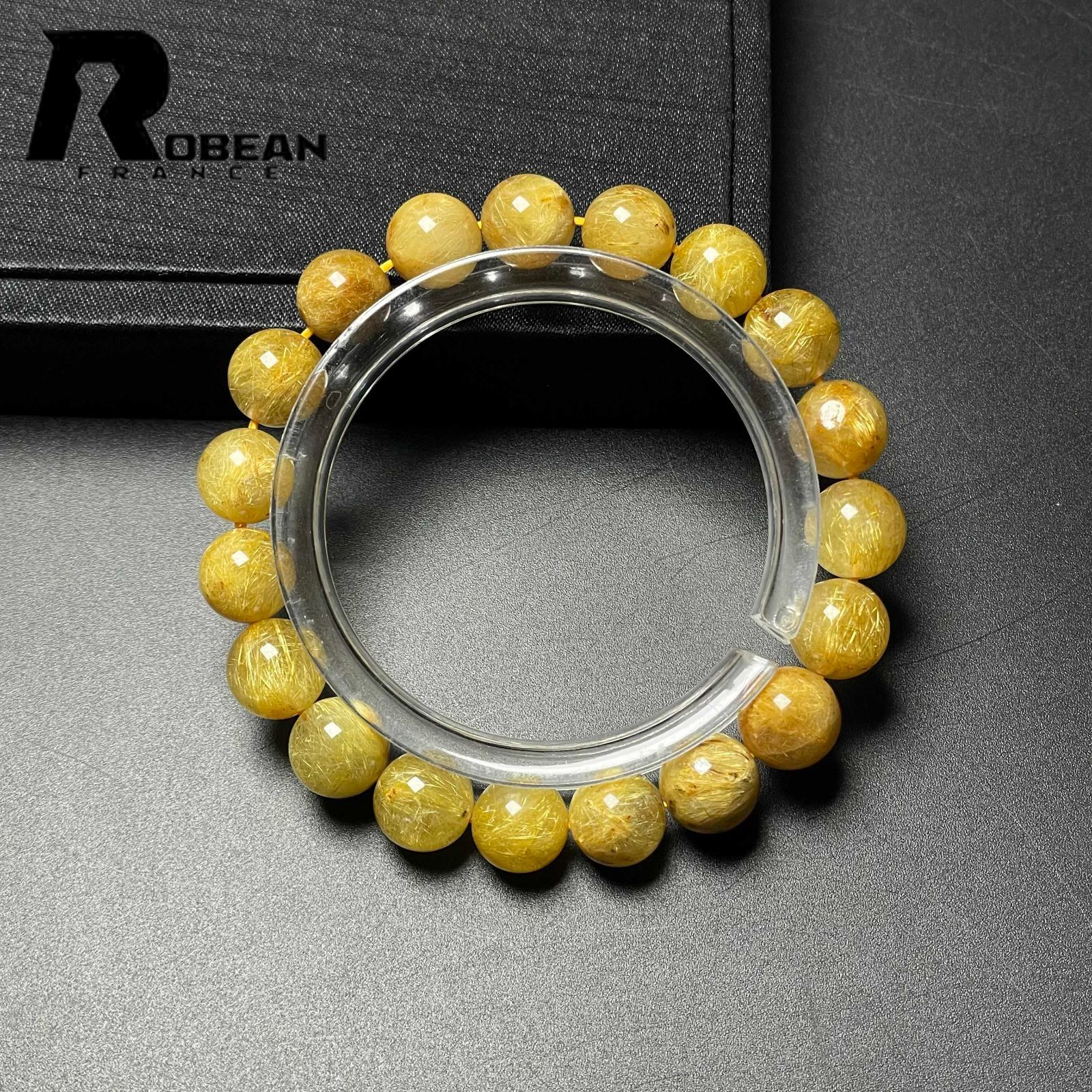 上級 EU製 定価15万円 ROBEAN ! 満針ルチルクォーツ ブレスレット パワーストーン 天然石 金運 お守り プレゼント 9.8-10.4mm M1027867