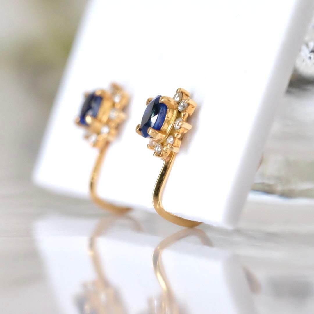 イヤリング k18 サファイア 0.38 ダイヤ 0.08 2g