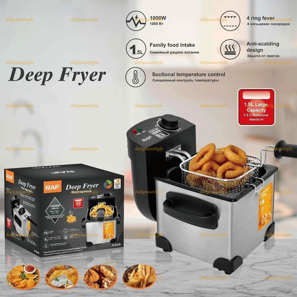 1000W電気フライヤー 1.5リットルステンレススチールフライヤー