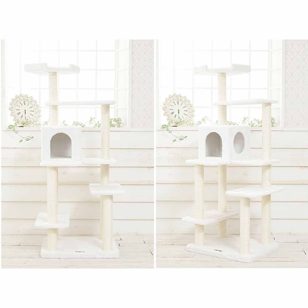 キャットタワー 据え置き Mauタワー プルミエ オフホワイト mt-006 Mau キャットツリー 組み立て 猫スクラッチャー 猫玩具 爪とぎ 麻ポール 猫ベッド 運動不足解消