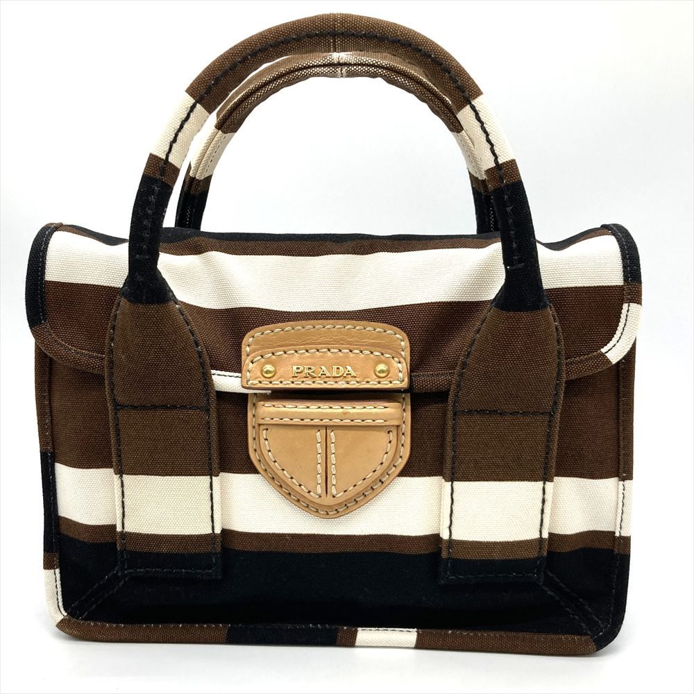 プラダ PRADA ハンドバッグ 2WAY キャンバス BN2119 マルチ ゴールド金具 ブラウン レディース