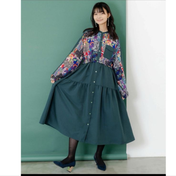 Scolar 総柄ワッシャーティアードシャツワンピース