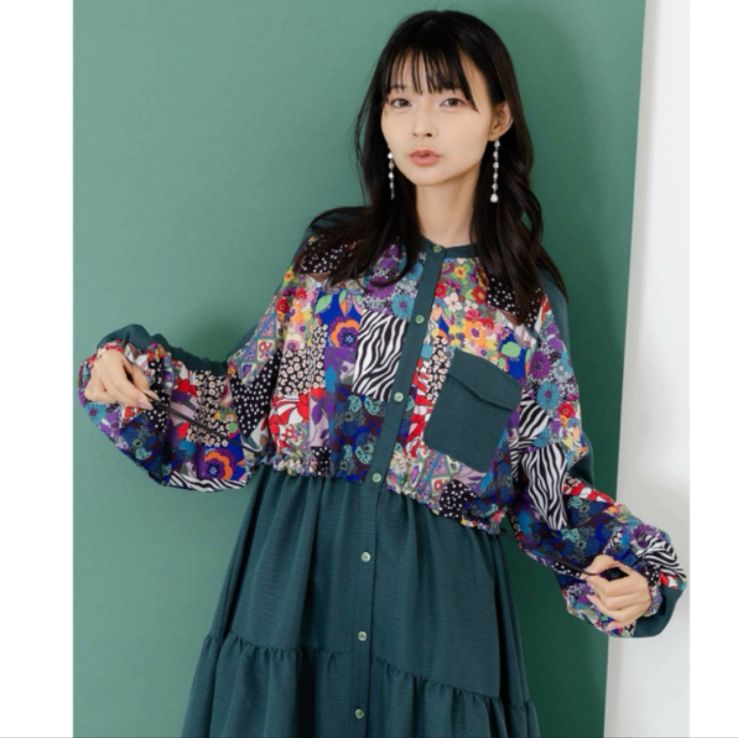 Scolar 総柄ワッシャーティアードシャツワンピース