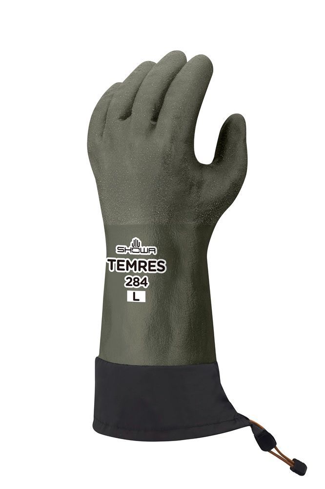 5双入販売 2025秋冬新商品 ショーワ 防寒テムレスカフ付 284 オリーブグリーン 特殊樹脂コーティング 作業用 防寒手袋 軽量 保温性抜群 裏起毛タイプ アウトドア