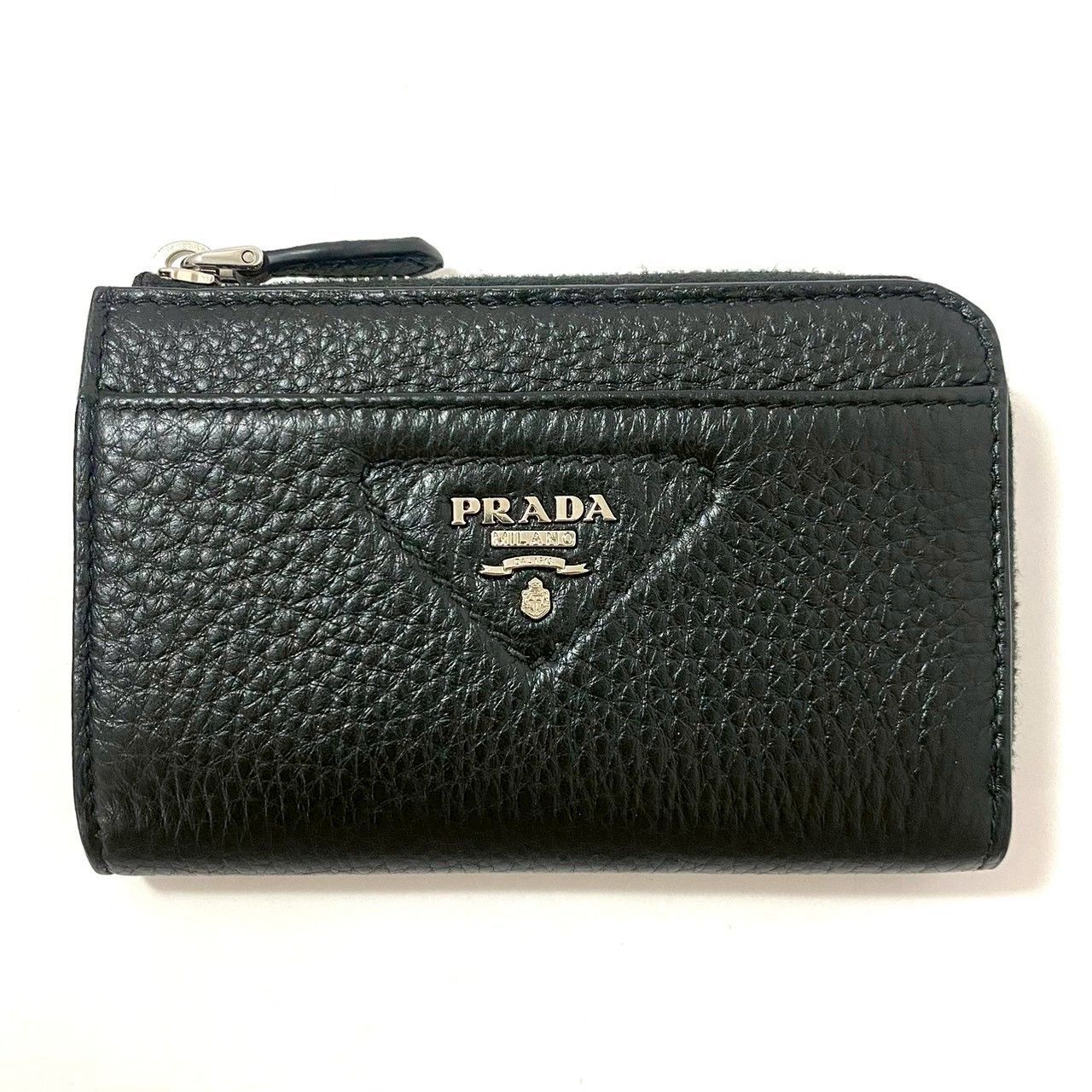 PRADA トライアングル ロゴ キーチェーン 1PP122 レザー ブラック|黒 キーケース コインケース 小銭入れ 財布 プラダ M-338