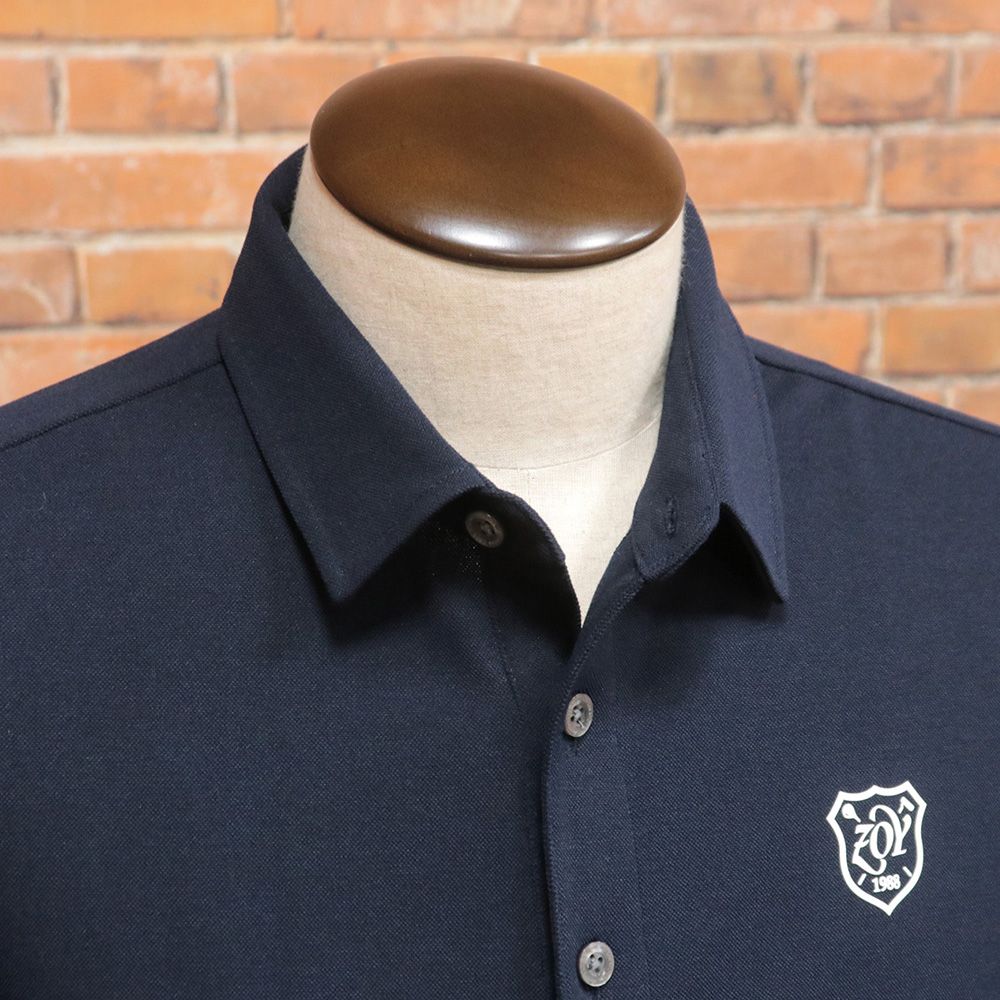 秋冬 ZOY 2 L サイズ 長袖ポロシャツ 071434003 ストレッチ鹿の子 ロゴ シンプル 上質 ゴルフウェア メンズ 紳士 ゾーイ 紺 ネイビー md430