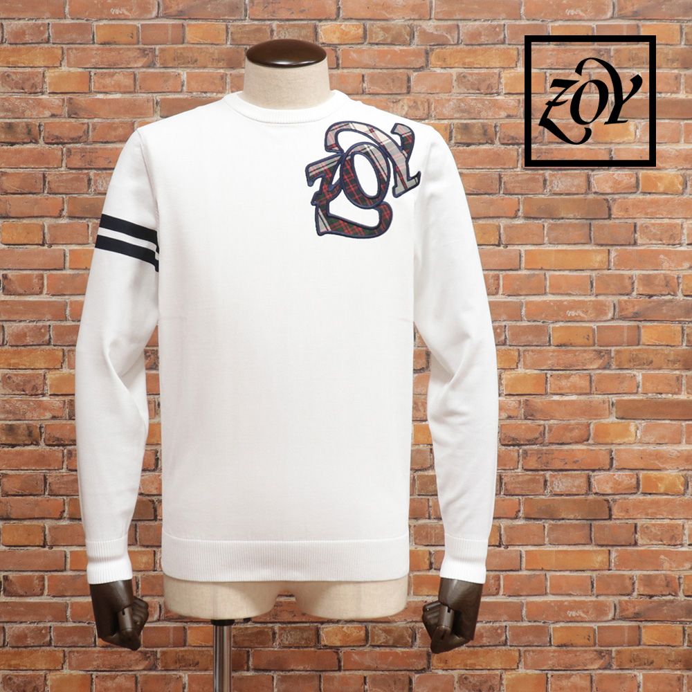 秋冬 ZOY 1 M サイズ 長袖ニット 071414701 PROOF PLUS α 撥水 速乾 抗菌 防臭 ロゴ ワッペン ゴルフ メンズ 紳士 ゾーイ 白 ホワイト md433