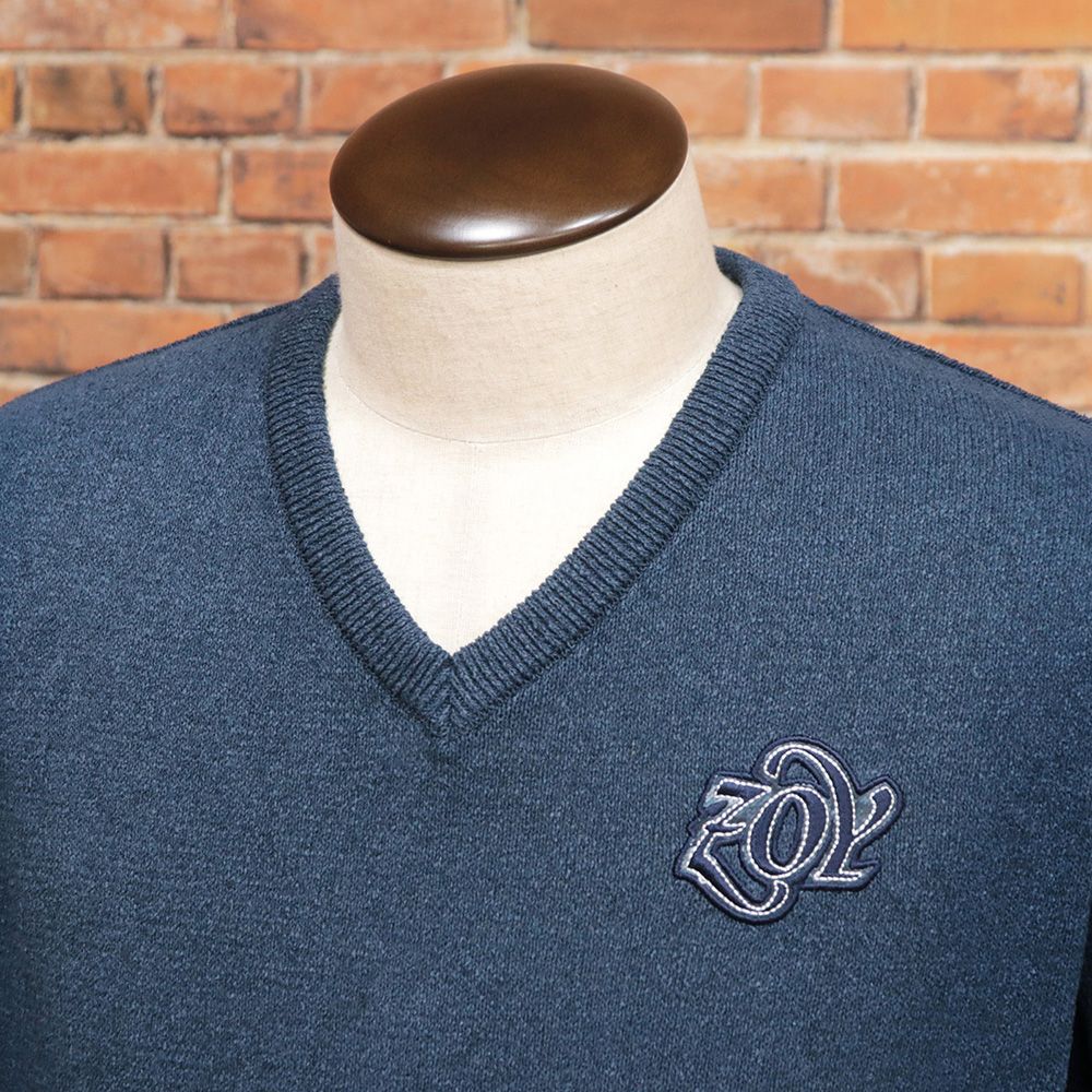 ZOY 3 XL サイズ 長袖ニット 071414703 Vネック camifine TSUMUGI 和紙 吸湿速乾 軽量 イージーケア ゴルフ メンズ 紳士 ゾーイ 紺 ネイビー md434
