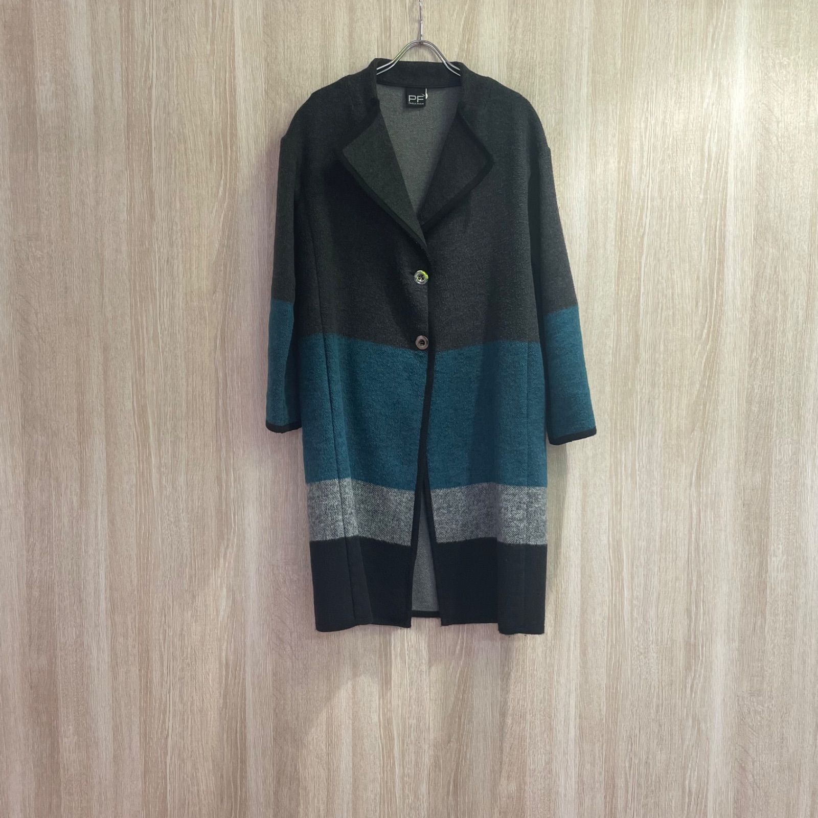 PAOLA FRANI パオラ フラーニ カラーブロックニットジャケット グレー水色 SIZE G0043