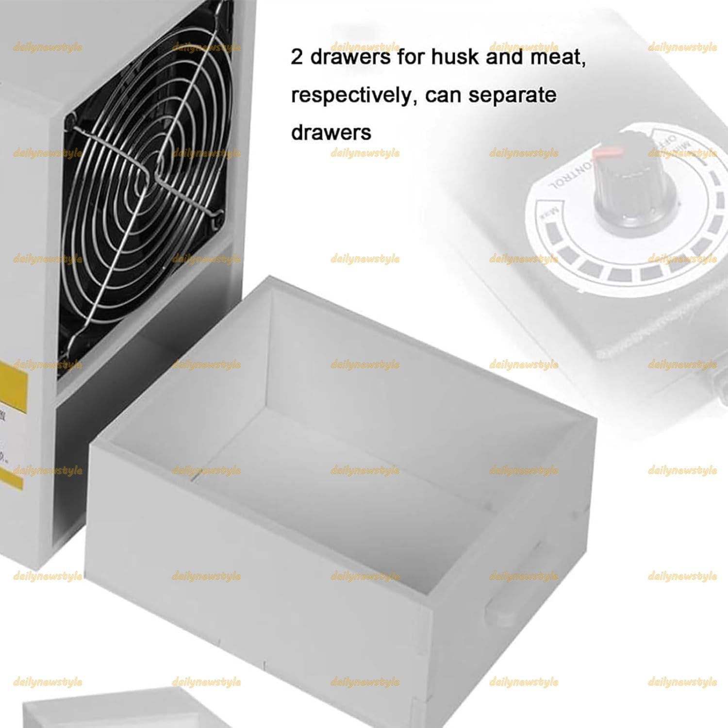 ファンと引き出し付き穀物殻分離機 速度調整