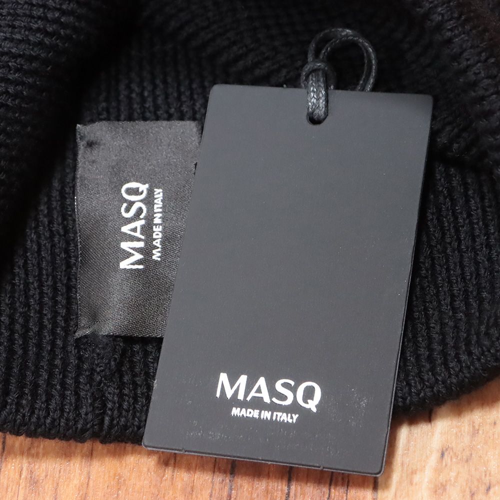 25秋冬 MASQ ニットキャップ M 5625-7097 イタリア製 エクストラファインメリノウール シンプル 無地 インポート マスク 黒 ブラック mc 465