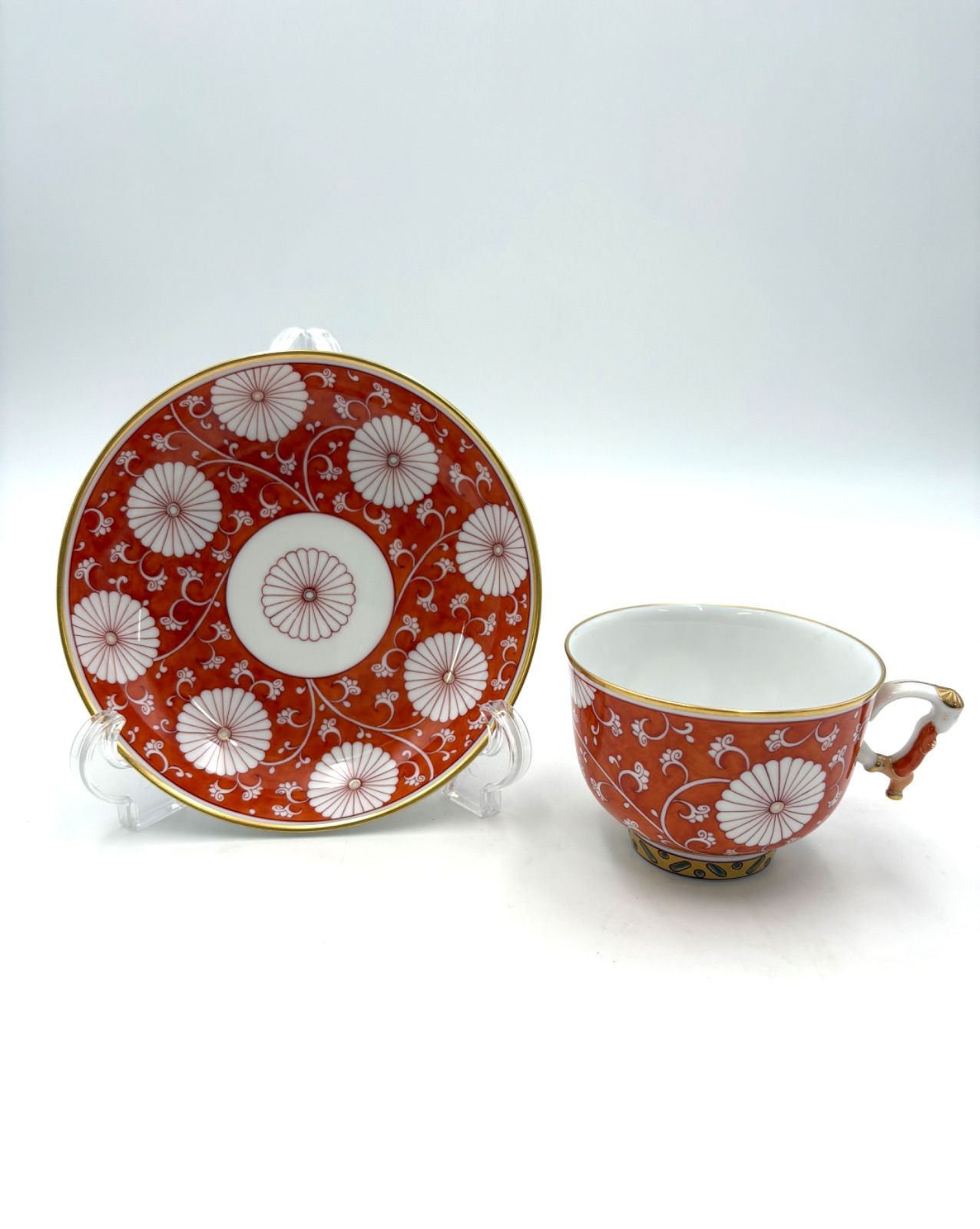 HEREND ヘレンド シノワズリ 赤地菊 CHRY マンダリン ラージ カップ-ソーサー