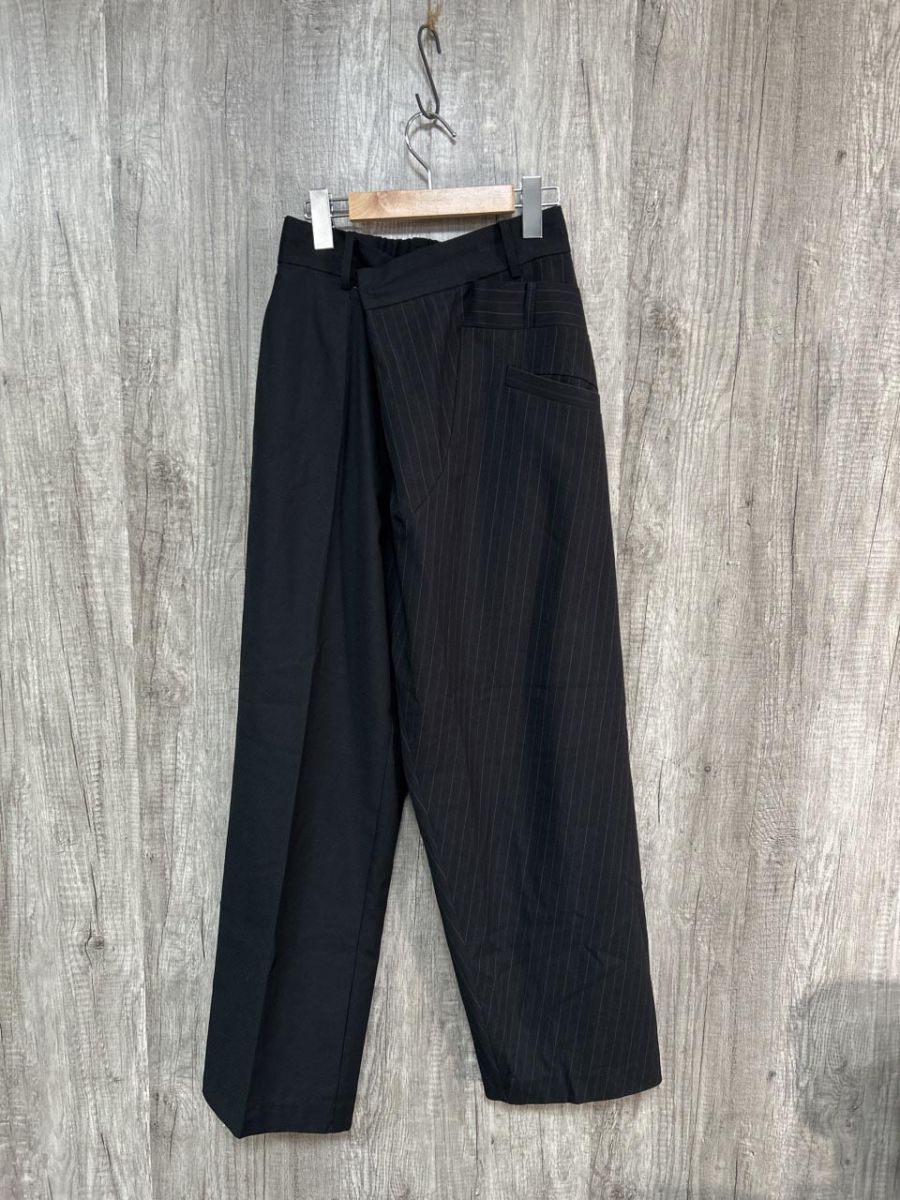 Ameri VINTAGE アメリヴィンテージ アシンメトリー ストライプ柄 ストレート パンツ sizeM 黒 ◎レディース